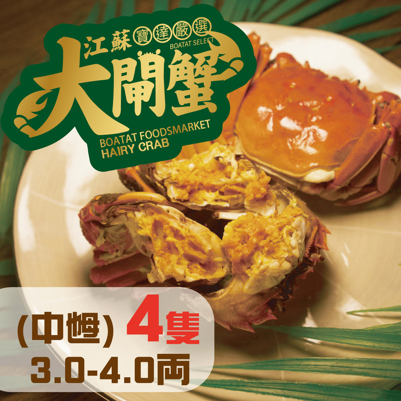 門市_線上預訂:江蘇大閘蟹 (中乸) 3.0-4.0両 <4隻>(提早預訂, 每日4點截單)