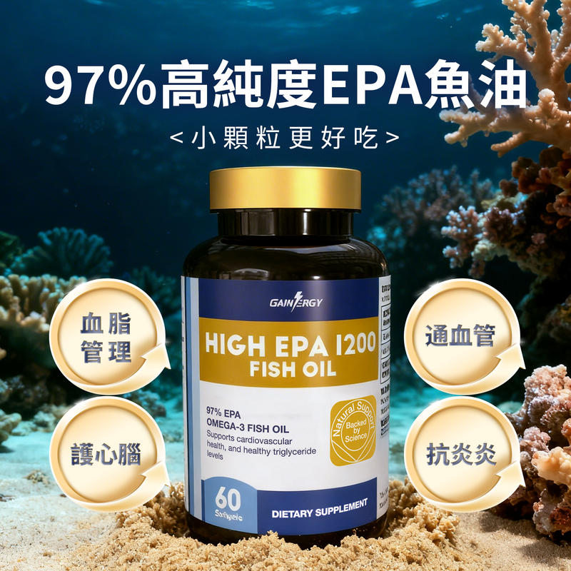 GAINERGY - 97％高純度魚油 EPA1200mg 60粒 (常溫)