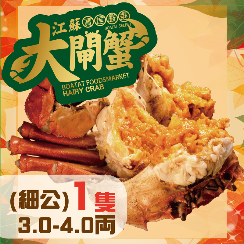 門市_線上預訂:江蘇大閘蟹 (細公) 3.0-4.0両<1隻>(提早預訂, 每日4點截單)